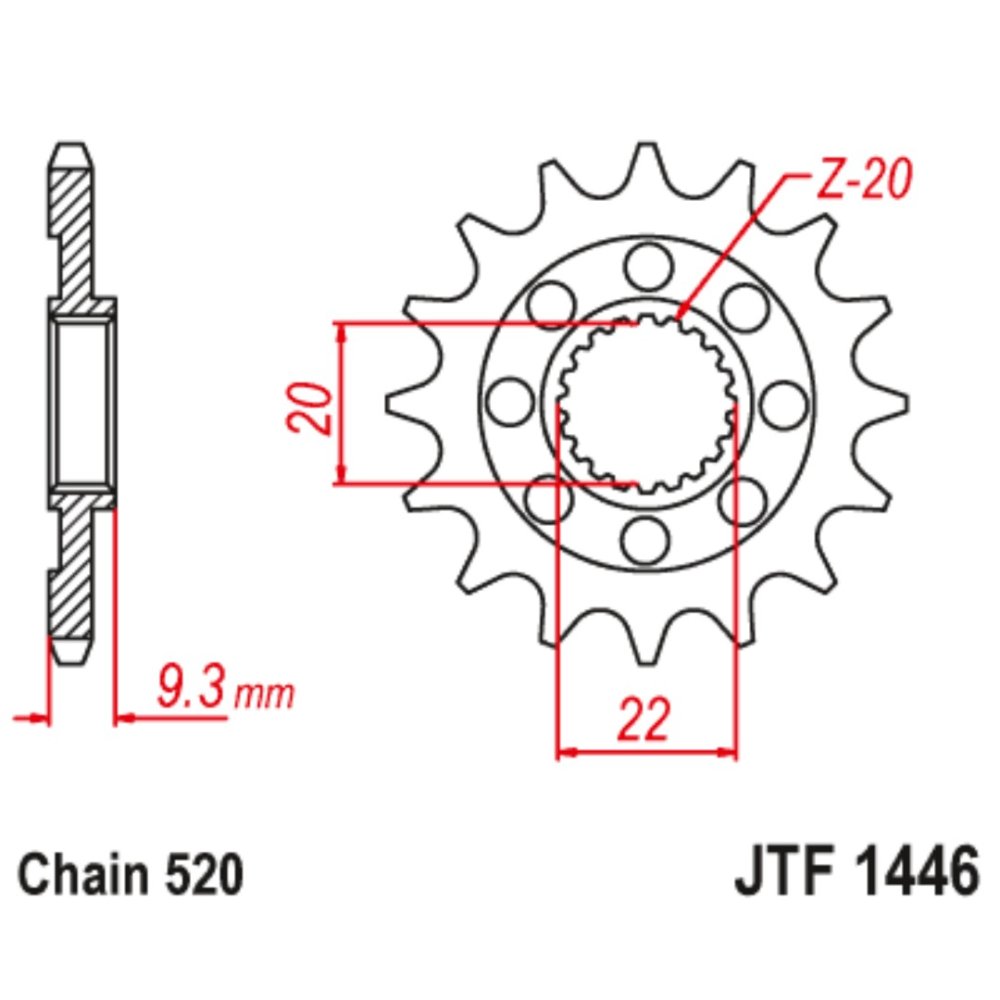 Piñón de ataque JT JTF1446 Kawasaki KXF 250 06-19 / KX 250 4T 10-21