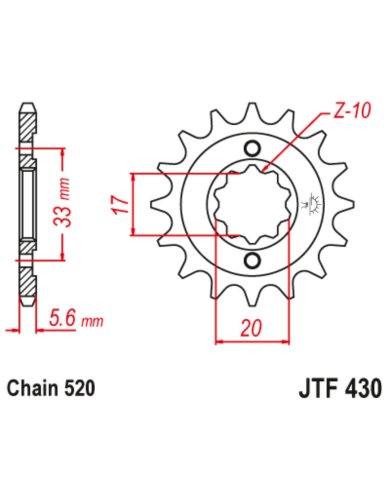 Piñon de ataque JT JTF430 Kawasaki KXF 250 04-05 / Suzuki RMZ 250 04-06