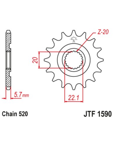 Piñón de ataque JT JTF1590 Yamaha YZ 125 05-21 / YZF 250 01-22 / WRF 250 01-22