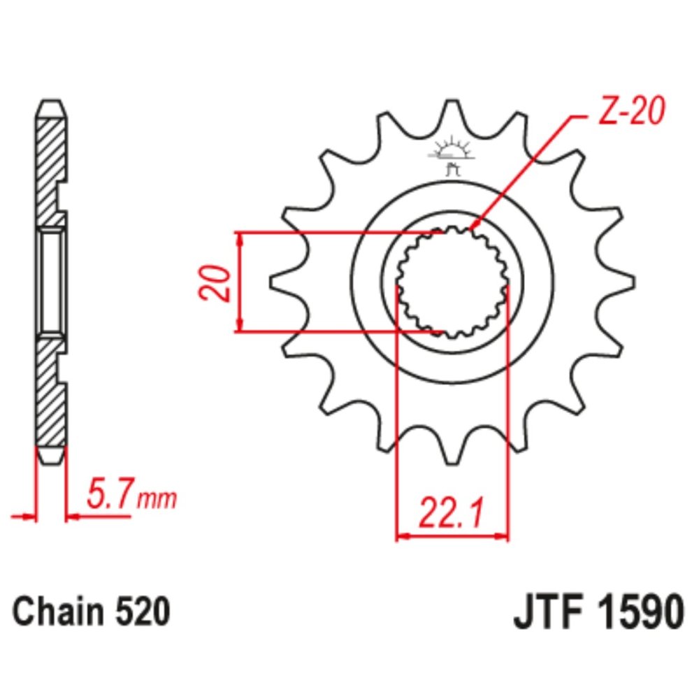 Piñón de ataque JT JTF1590 Yamaha YZ 125 05-21 / YZF 250 01-22 / WRF 250 01-22