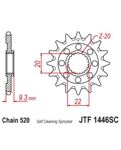 Piñón de ataque JT JTF1446 SC Kawasaki KXF 250 06-19 / KX 250 4T 10-21