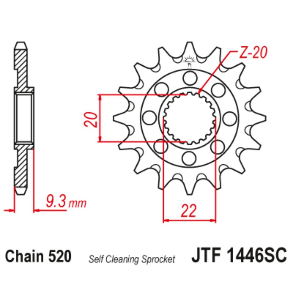 Piñón de ataque JT JTF1446 SC Kawasaki KXF 250 06-19 / KX 250 4T 10-21
