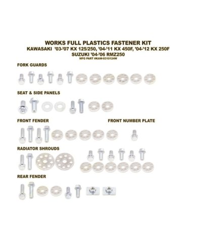 Kit de sujeción de plásticos Kawasaki KX 03-07 / KXF 04-12 Kit de sujeción de plásticos Kawasaki KX 03-07 / KXF 04-12