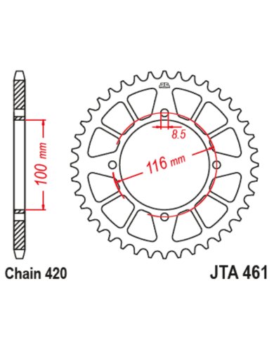 Corona aluminio JT Kawasaki KX 80 86-00 / KX 85 01-21