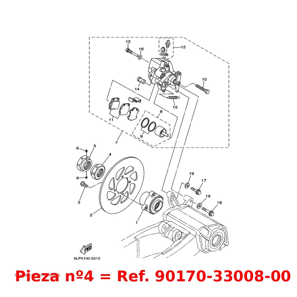 Tuerca eje trasero Yamaha Raptor YFM 660 02-05 (numero 4)