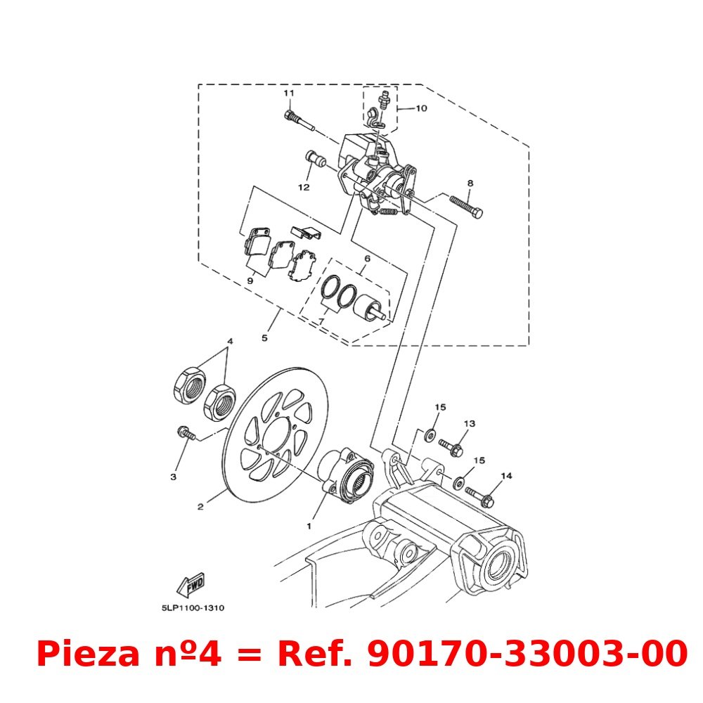 Tuerca eje trasero Yamaha Raptor YFM 660 01 (numero 4)
