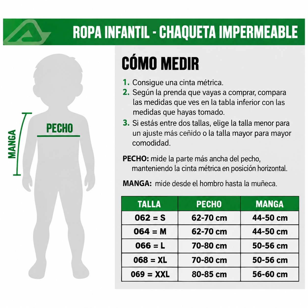 Guia de tallas de Chaqueta Chubasquero Acerbis NIÑO 0023191