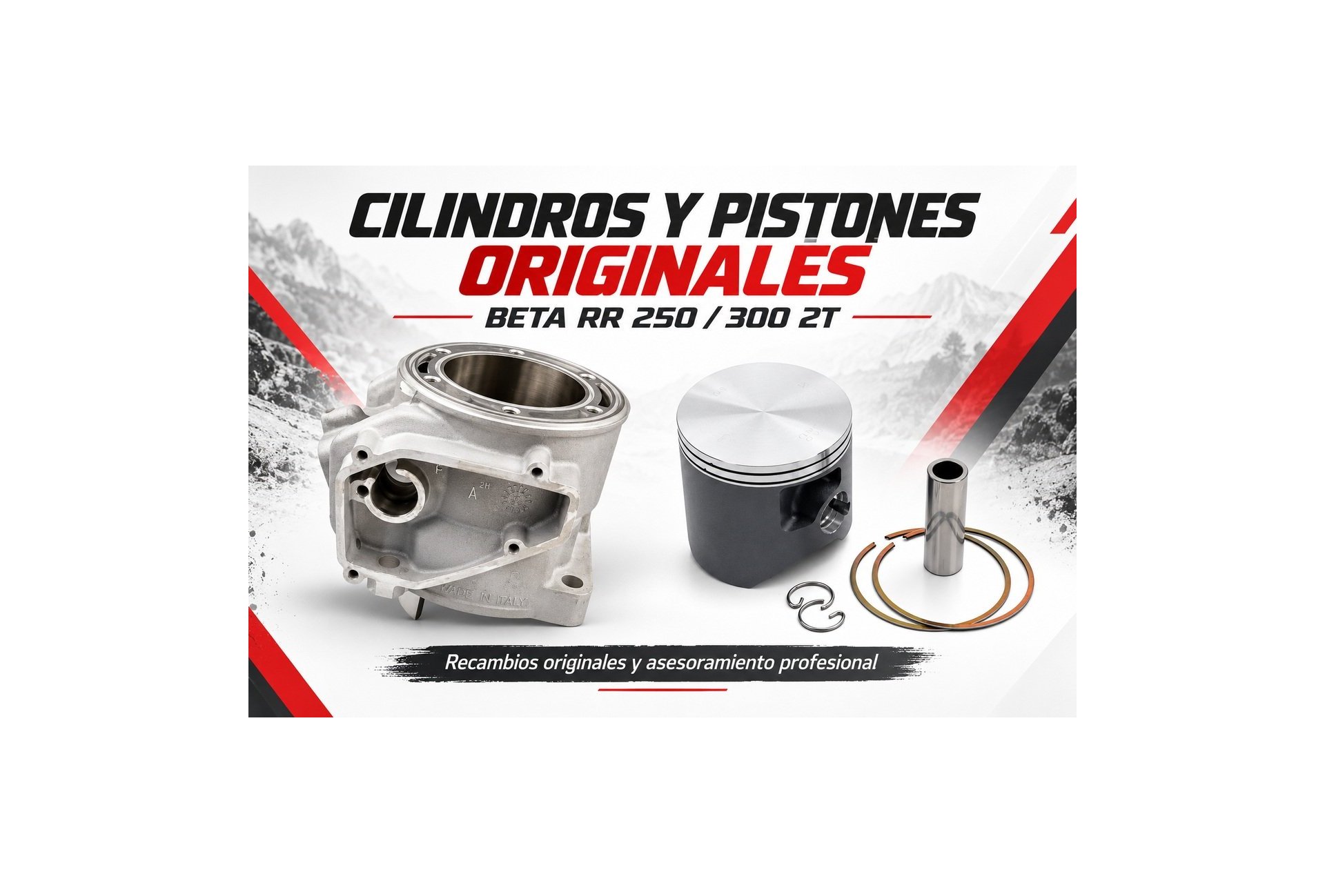 Cilindros y pistones originales Beta RR 250 y 300 2T